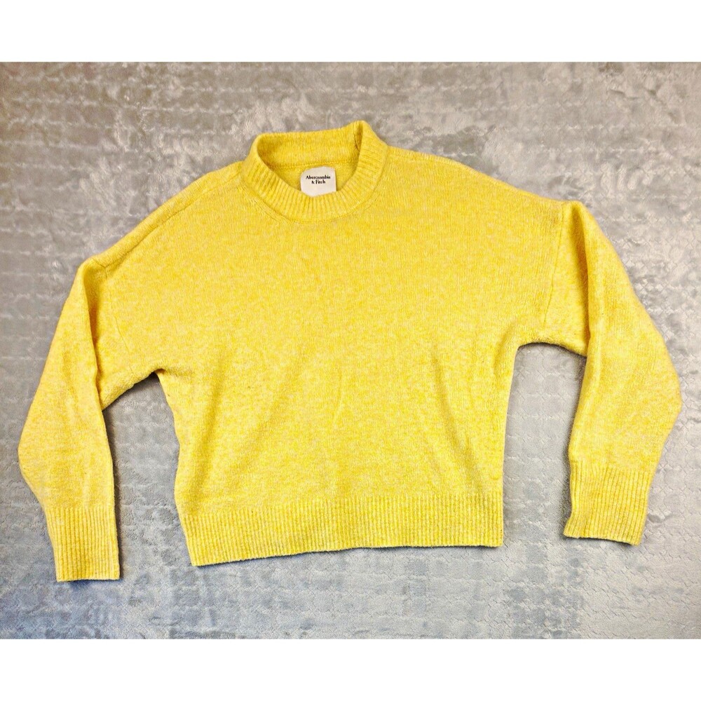 Abercrombie & Fitch Womens L Yellow Knit Crew Neck Ribbed Long Sleeve Pullover